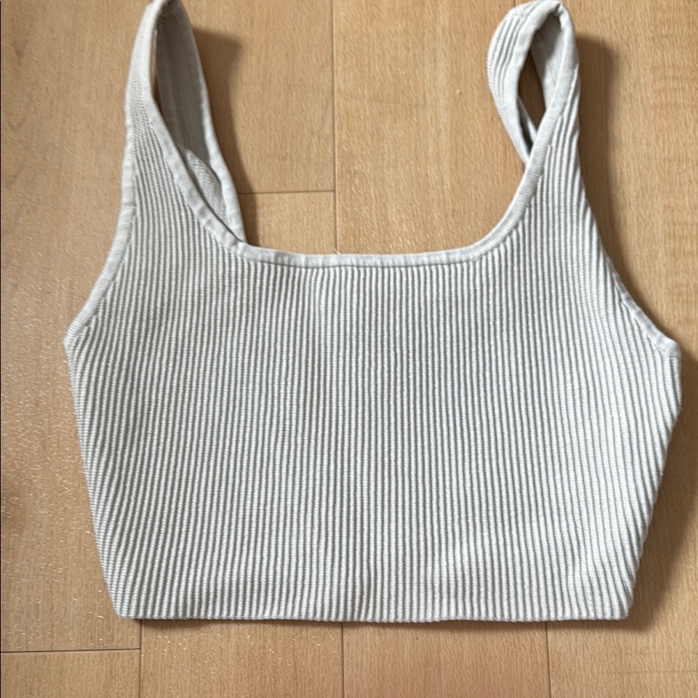 Gray Ribbed Sleeveless Crop Tank Top